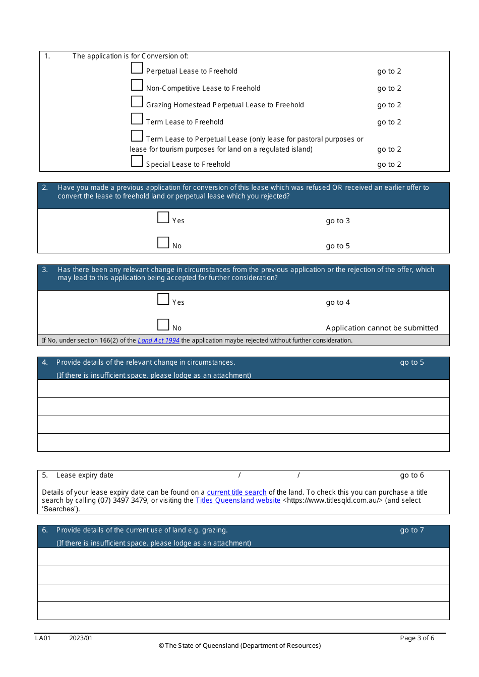 Form LA01 Part B Conversion of a Lease Application - Queensland, Australia, Page 3