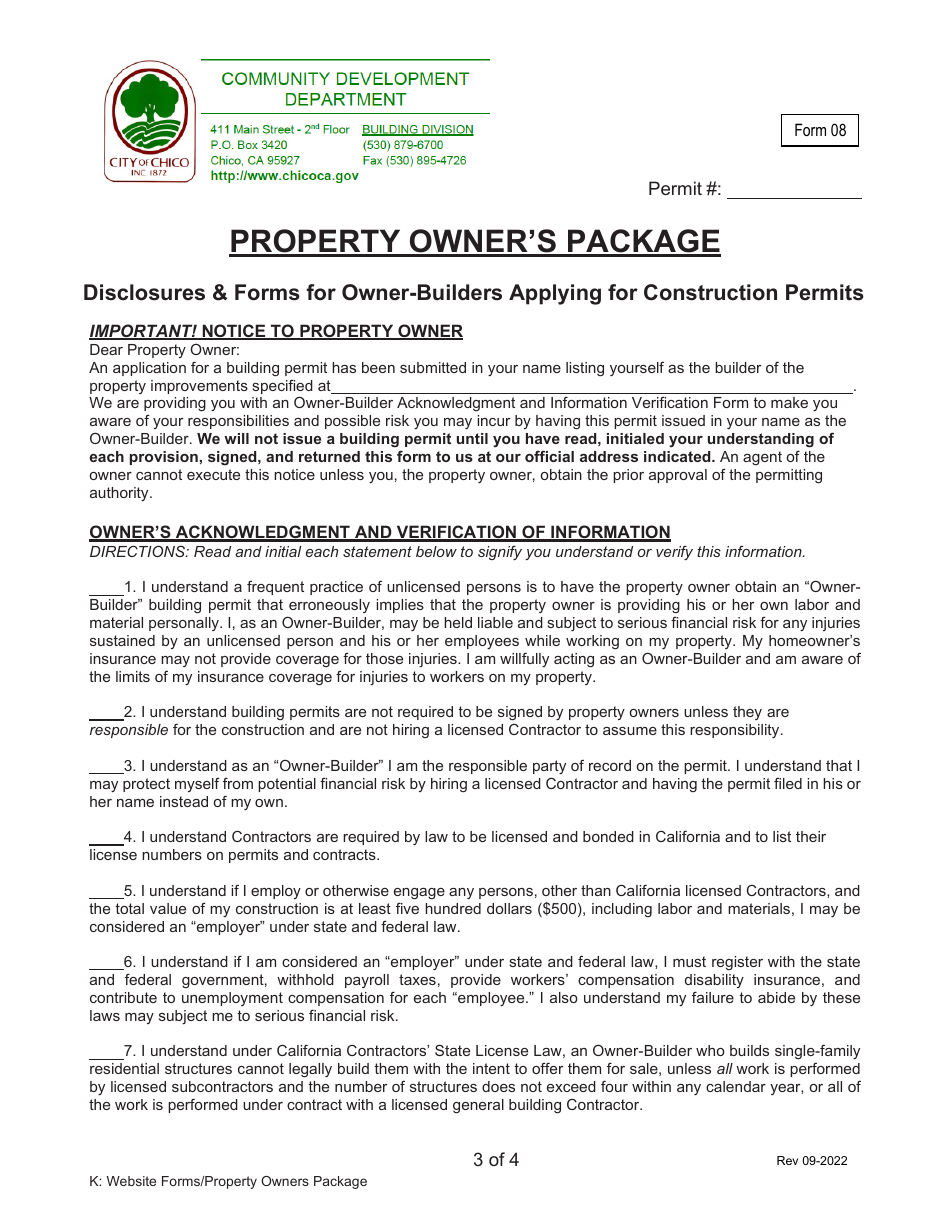 Form 03 Building Permit Application for Owner-Builders - City of Chico, California, Page 3
