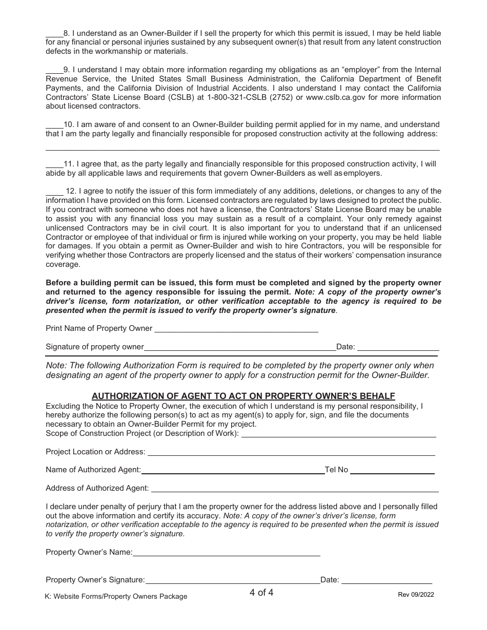 Form 03 Building Permit Application for Owner-Builders - City of Chico, California, Page 4