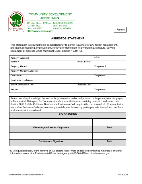 Form 06 Asbestos Statement - City of Chico, California