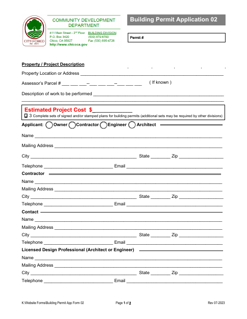 Form 02 Building Permit Application for Contractors - City of Chico, California