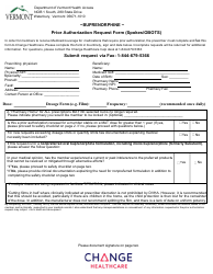 Document preview: Buprenorphine Prior Authorization Request Form (Spokes/Obots) - Vermont