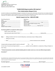 Document preview: Sublocade (Buprenorphine Er) Injection Prior Authorization Request Form - Vermont