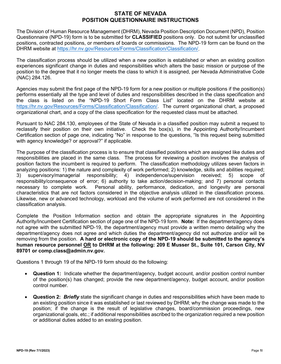 Form NPD-19 - Fill Out, Sign Online and Download Printable PDF, Nevada ...