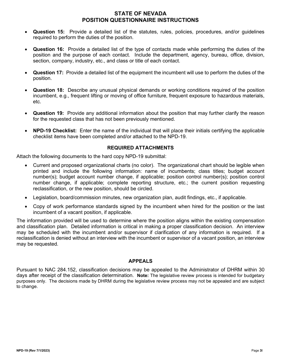 Form NPD-19 Position Questionnaire - Nevada, Page 3