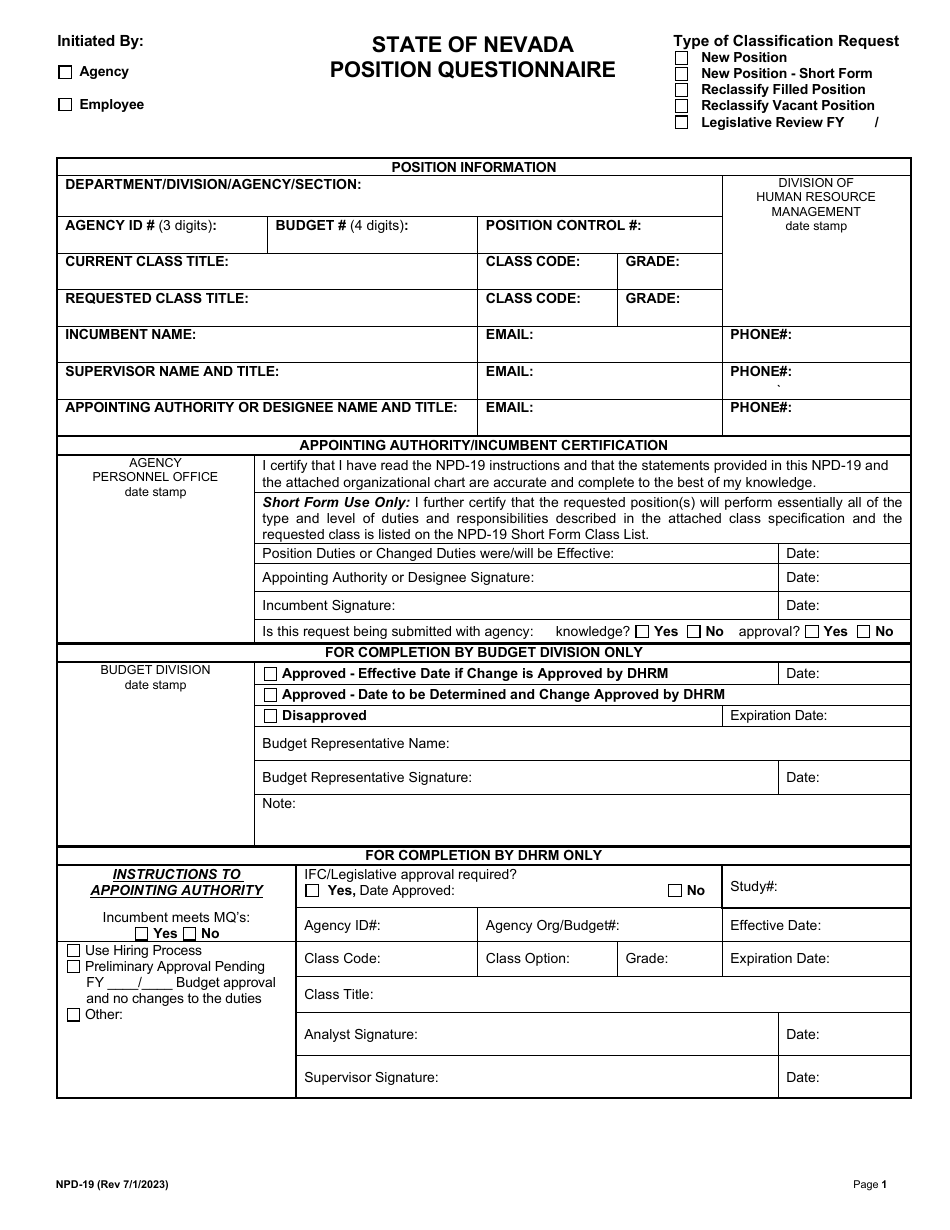 Form NPD-19 - Fill Out, Sign Online and Download Printable PDF, Nevada ...