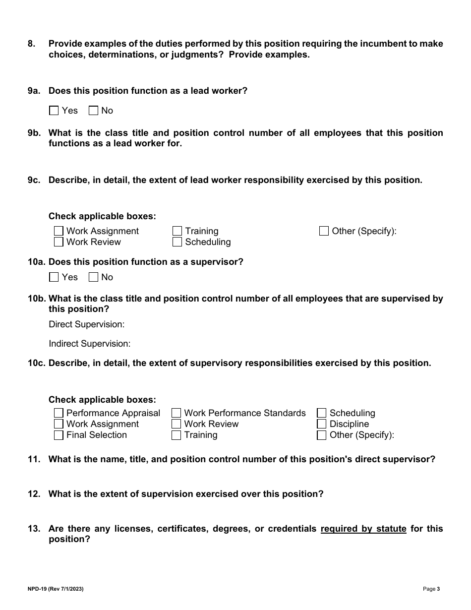 Form NPD-19 Position Questionnaire - Nevada, Page 6