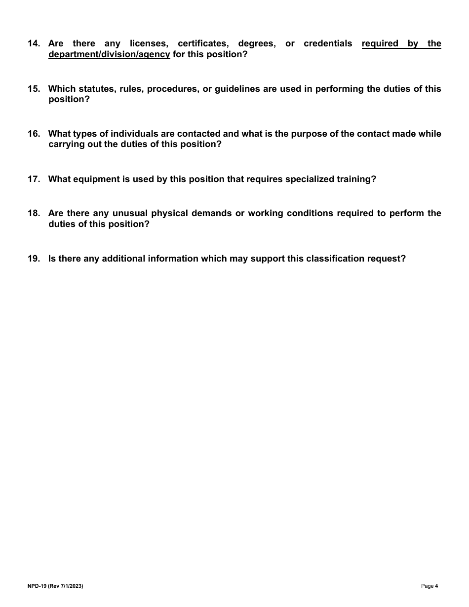 Form NPD-19 Position Questionnaire - Nevada, Page 7