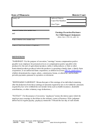 Form JGM704 Earnings Execution Disclosure for Child Support Judgments - Minnesota