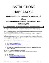 Form CCT100 Instructions - Plaintiff&#039;s Statement of Claim - Minnesota (English/Somali)