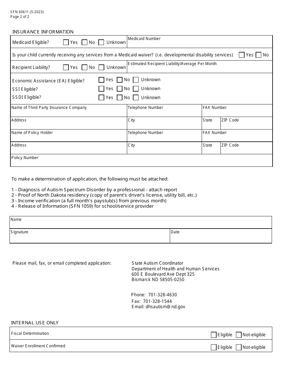 Form SFN60611 Application for Autism Voucher - North Dakota, Page 2