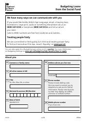 Form SF500 Budgeting Loans From the Social Fund - United Kingdom