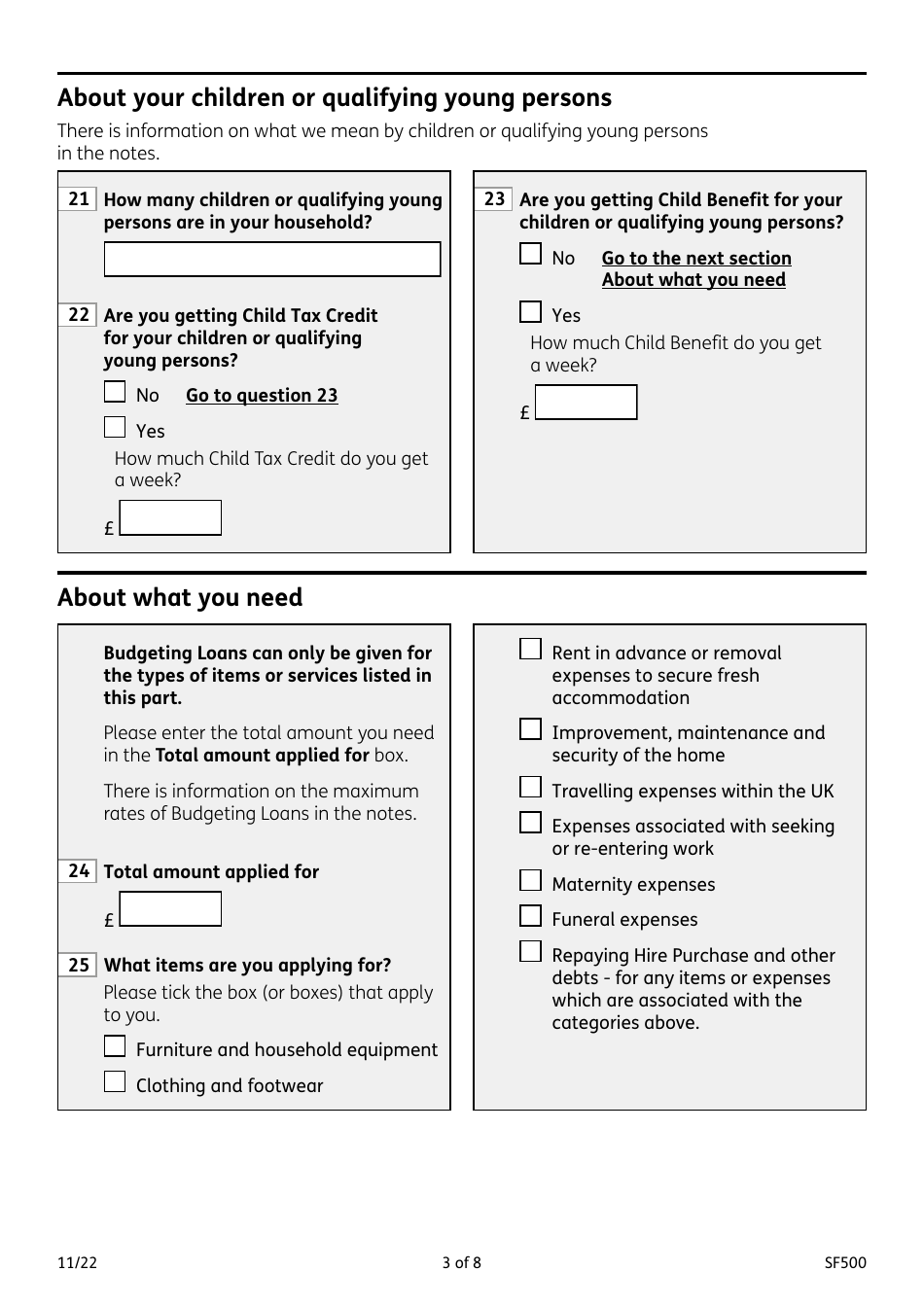 Form SF500 Budgeting Loans From the Social Fund - United Kingdom, Page 3