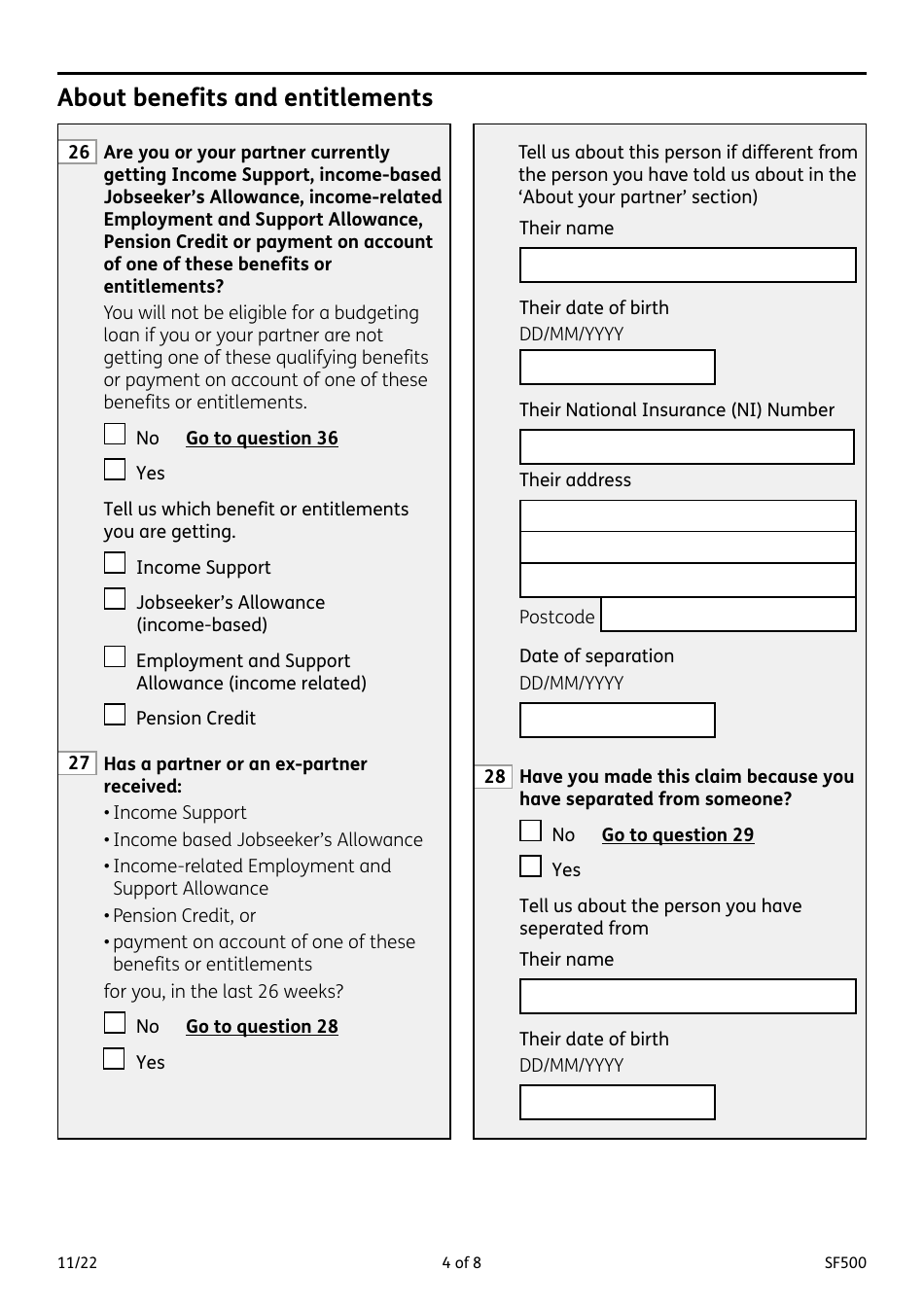 Form SF500 Budgeting Loans From the Social Fund - United Kingdom, Page 4
