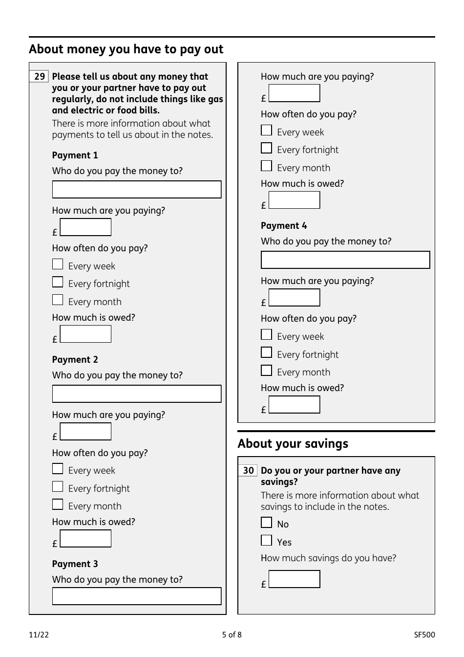 Form SF500 Budgeting Loans From the Social Fund - United Kingdom, Page 5