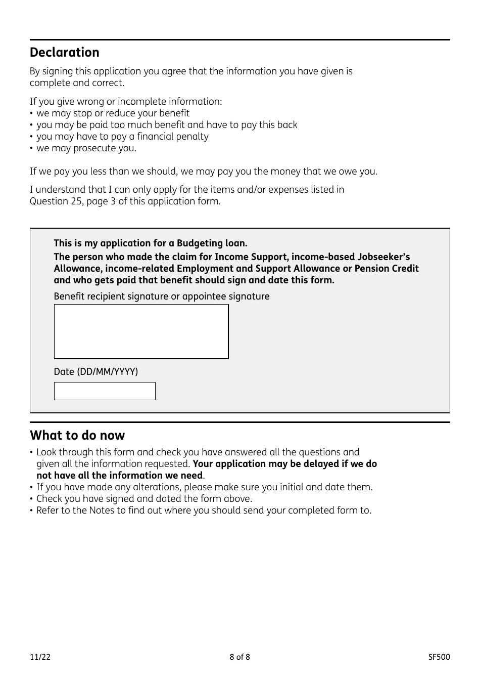 Form SF500 Budgeting Loans From the Social Fund - United Kingdom, Page 8