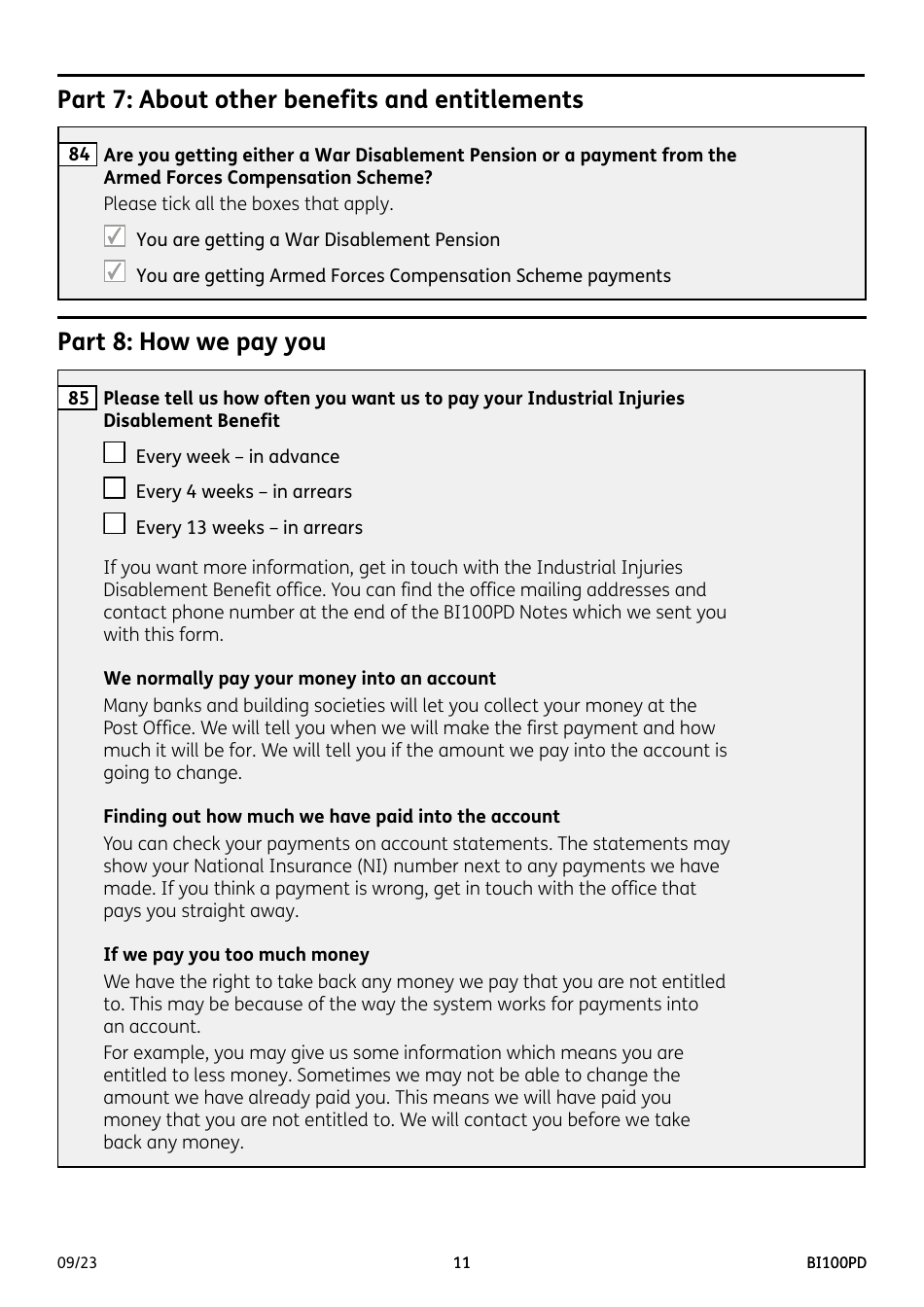 Form BI100PD Industrial Injuries Disablement Benefit for a Prescribed Industrial Disease - United Kingdom, Page 11
