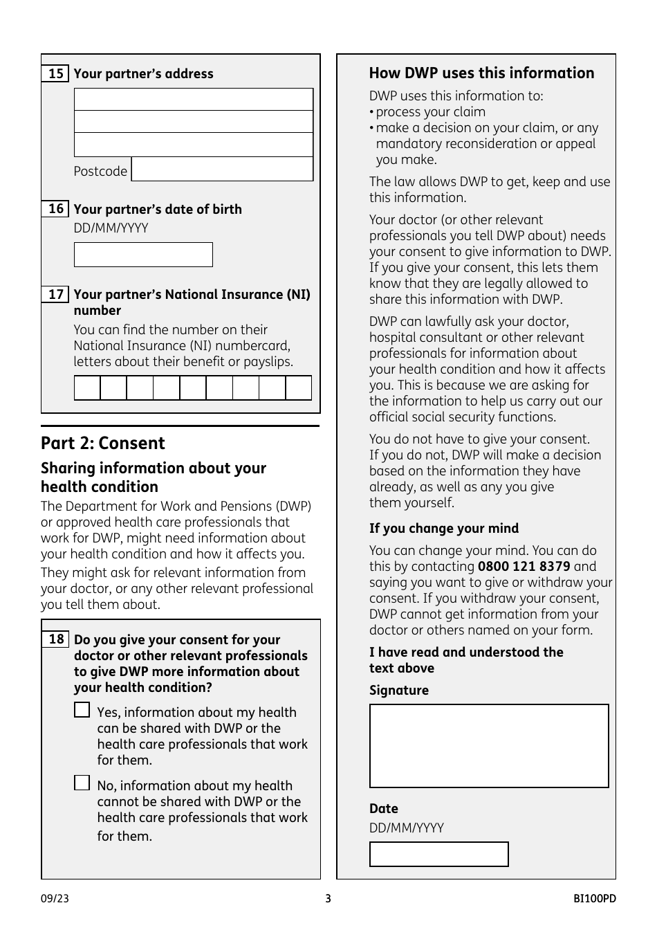 Form BI100PD Industrial Injuries Disablement Benefit for a Prescribed Industrial Disease - United Kingdom, Page 3