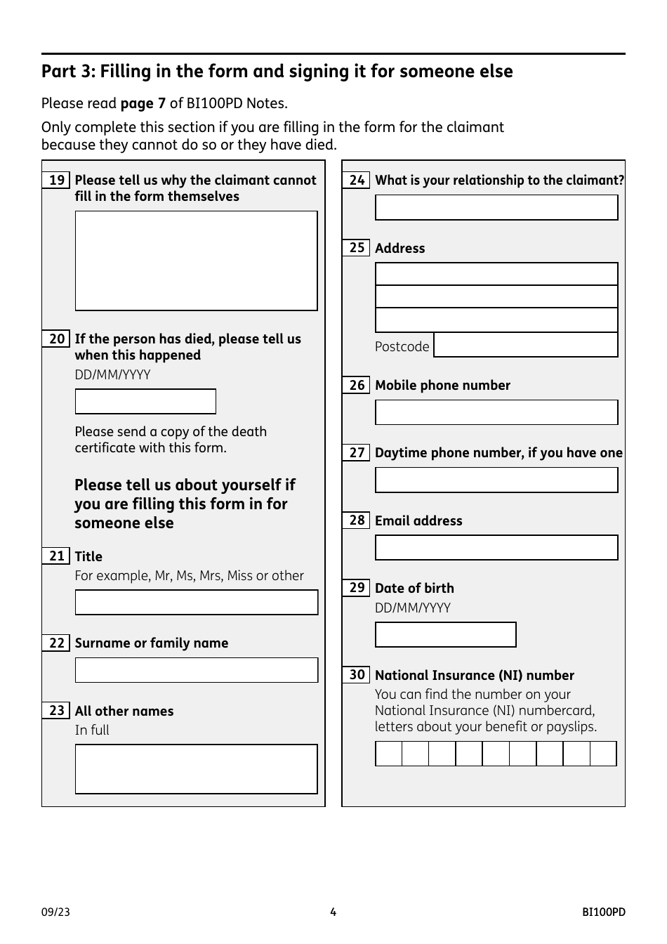 Form BI100PD Industrial Injuries Disablement Benefit for a Prescribed Industrial Disease - United Kingdom, Page 4
