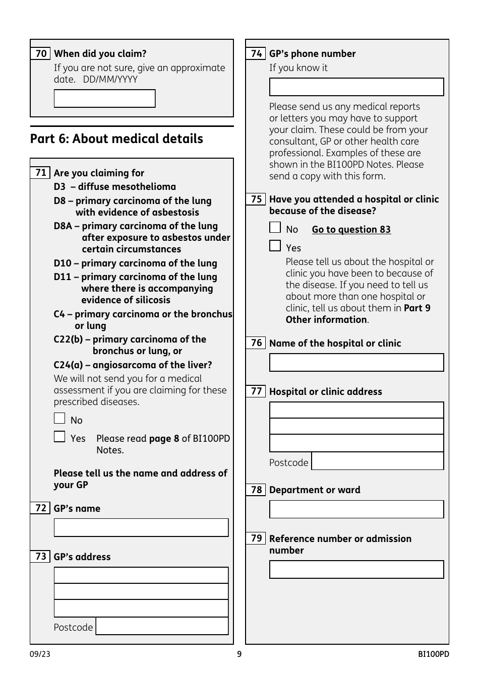 Form BI100PD Industrial Injuries Disablement Benefit for a Prescribed Industrial Disease - United Kingdom, Page 9