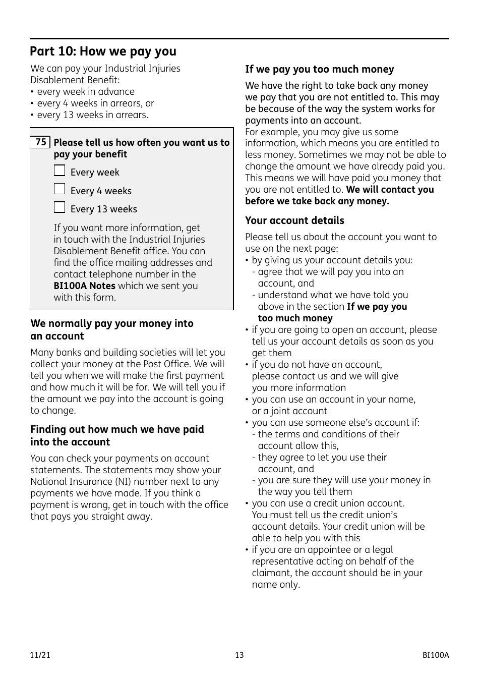Form BI100A Industrial Injuries Disablement Benefit - United Kingdom, Page 13