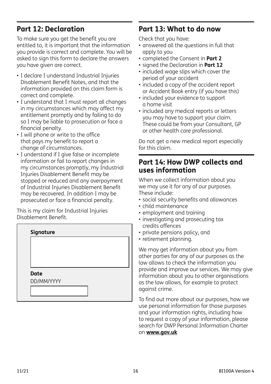 Form BI100A Industrial Injuries Disablement Benefit - United Kingdom, Page 16
