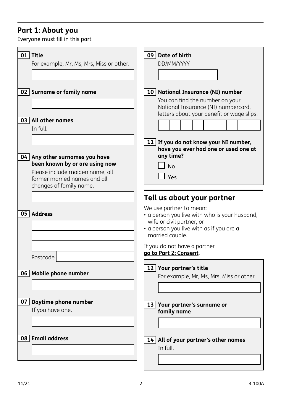 Form BI100A Industrial Injuries Disablement Benefit - United Kingdom, Page 2