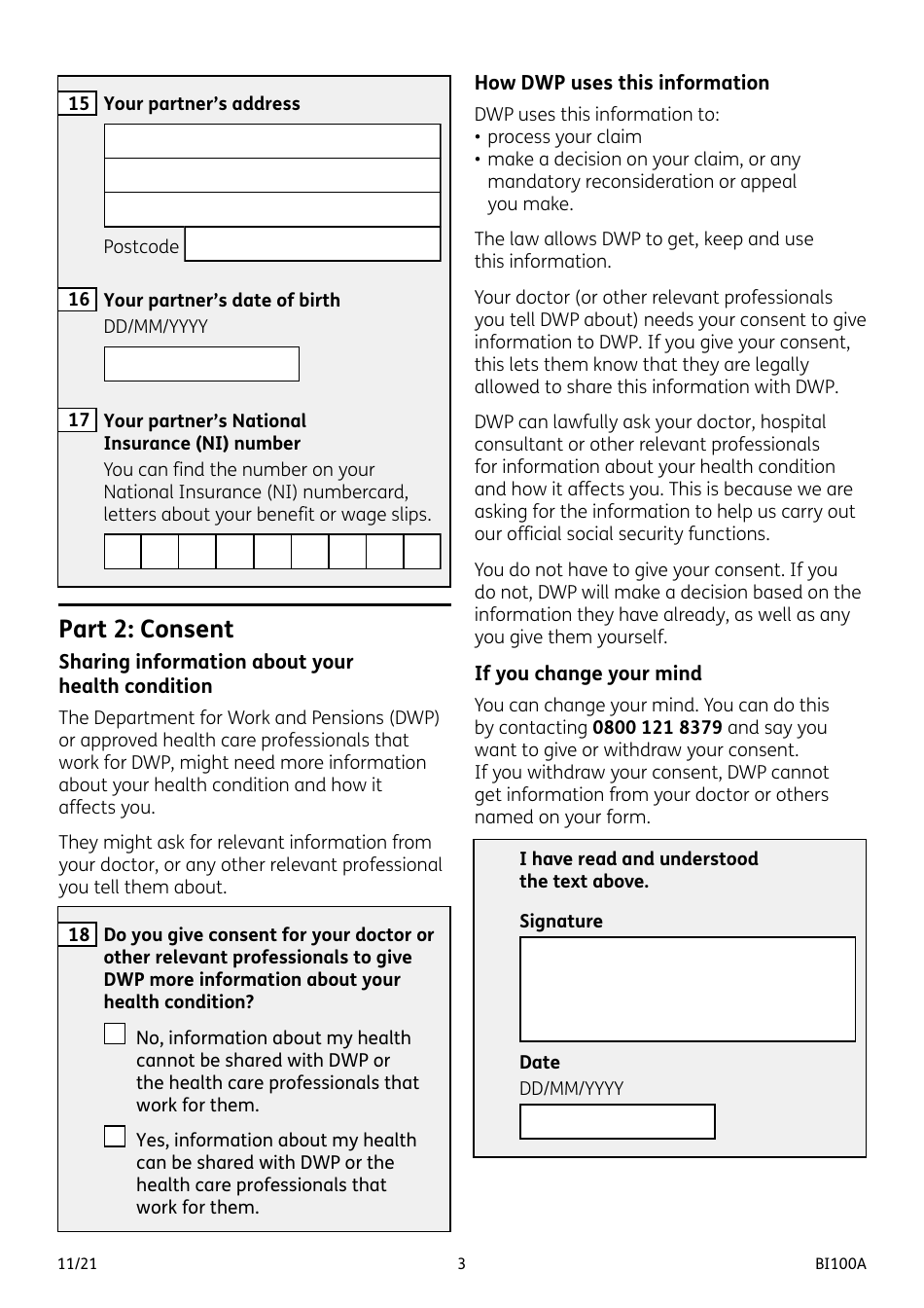 Form BI100A Industrial Injuries Disablement Benefit - United Kingdom, Page 3