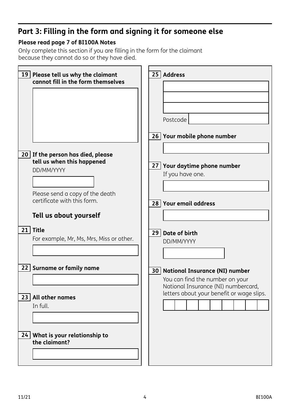 Form BI100A Industrial Injuries Disablement Benefit - United Kingdom, Page 4