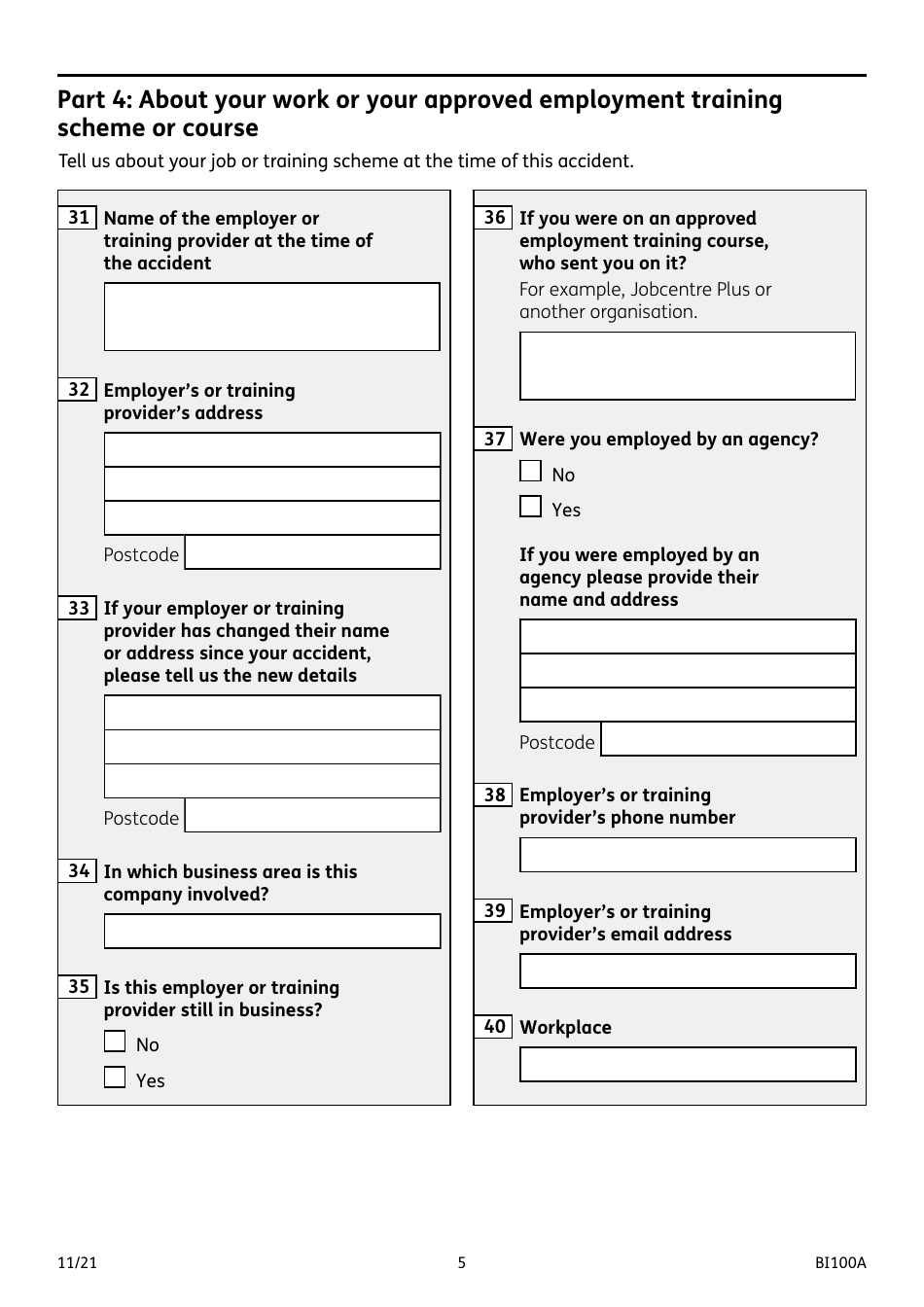 Form BI100A Industrial Injuries Disablement Benefit - United Kingdom, Page 5