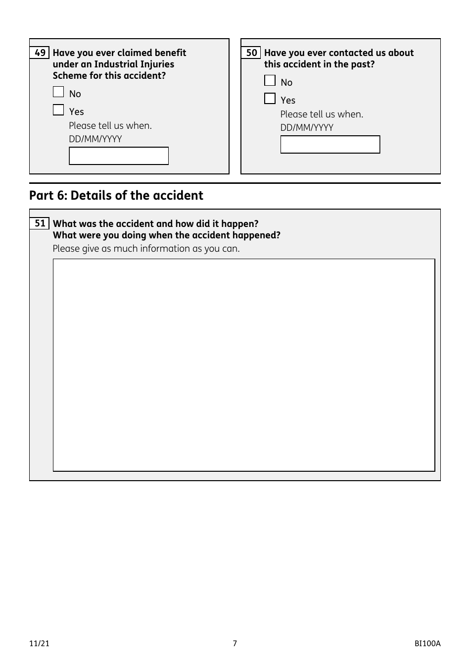 Form BI100A Industrial Injuries Disablement Benefit - United Kingdom, Page 7