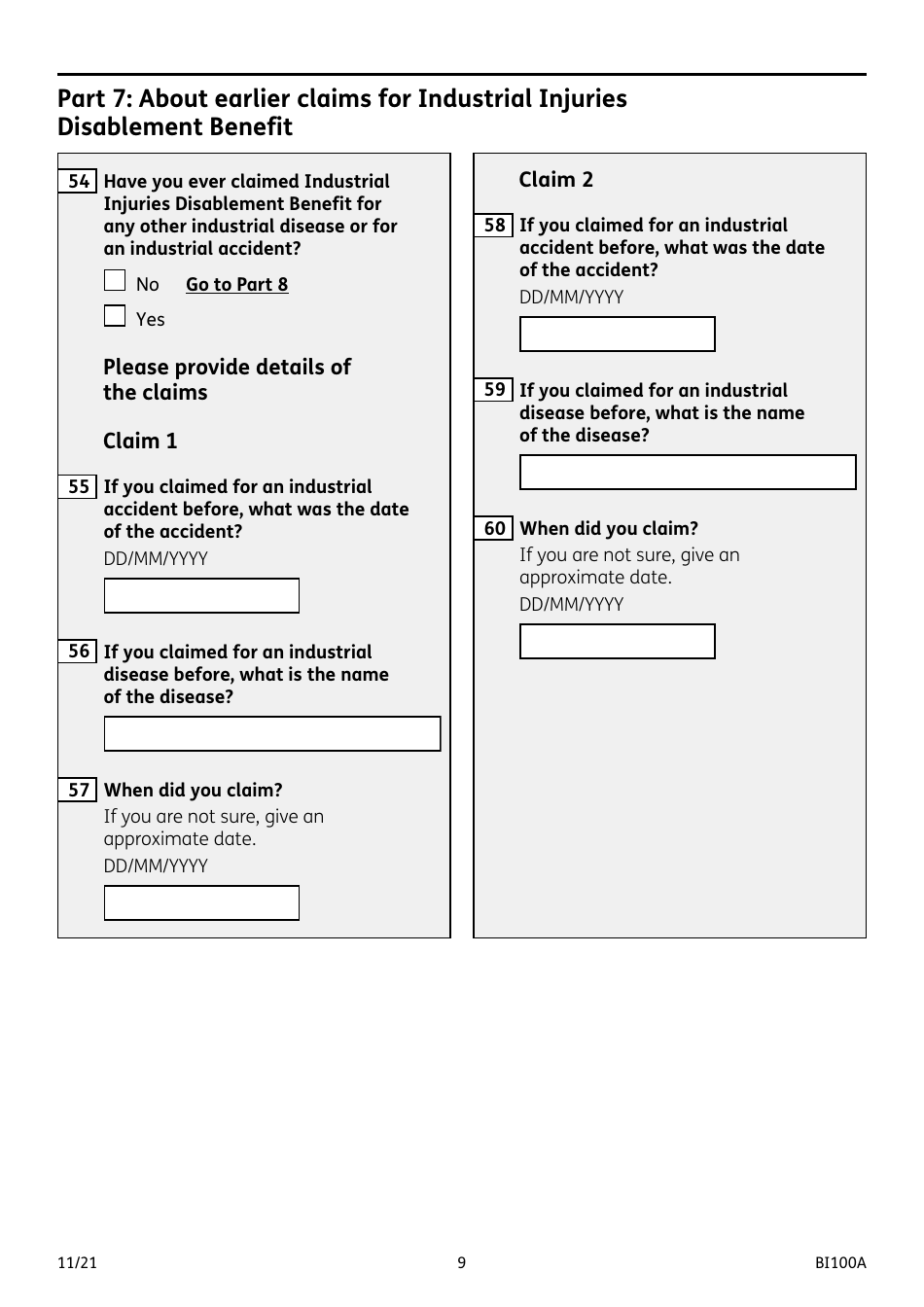 Form BI100A Industrial Injuries Disablement Benefit - United Kingdom, Page 9