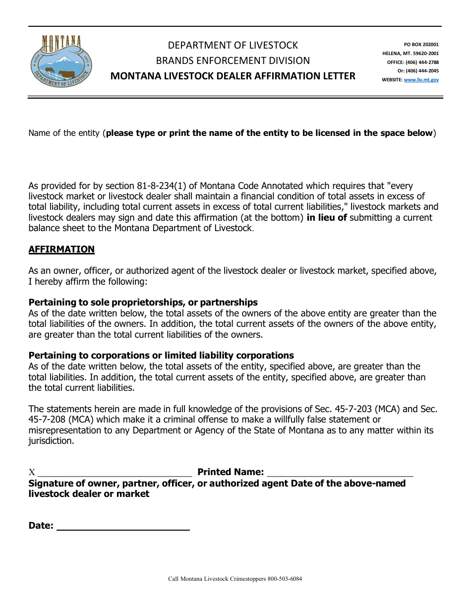 Montana Livestock Dealer License Application - Montana, Page 3