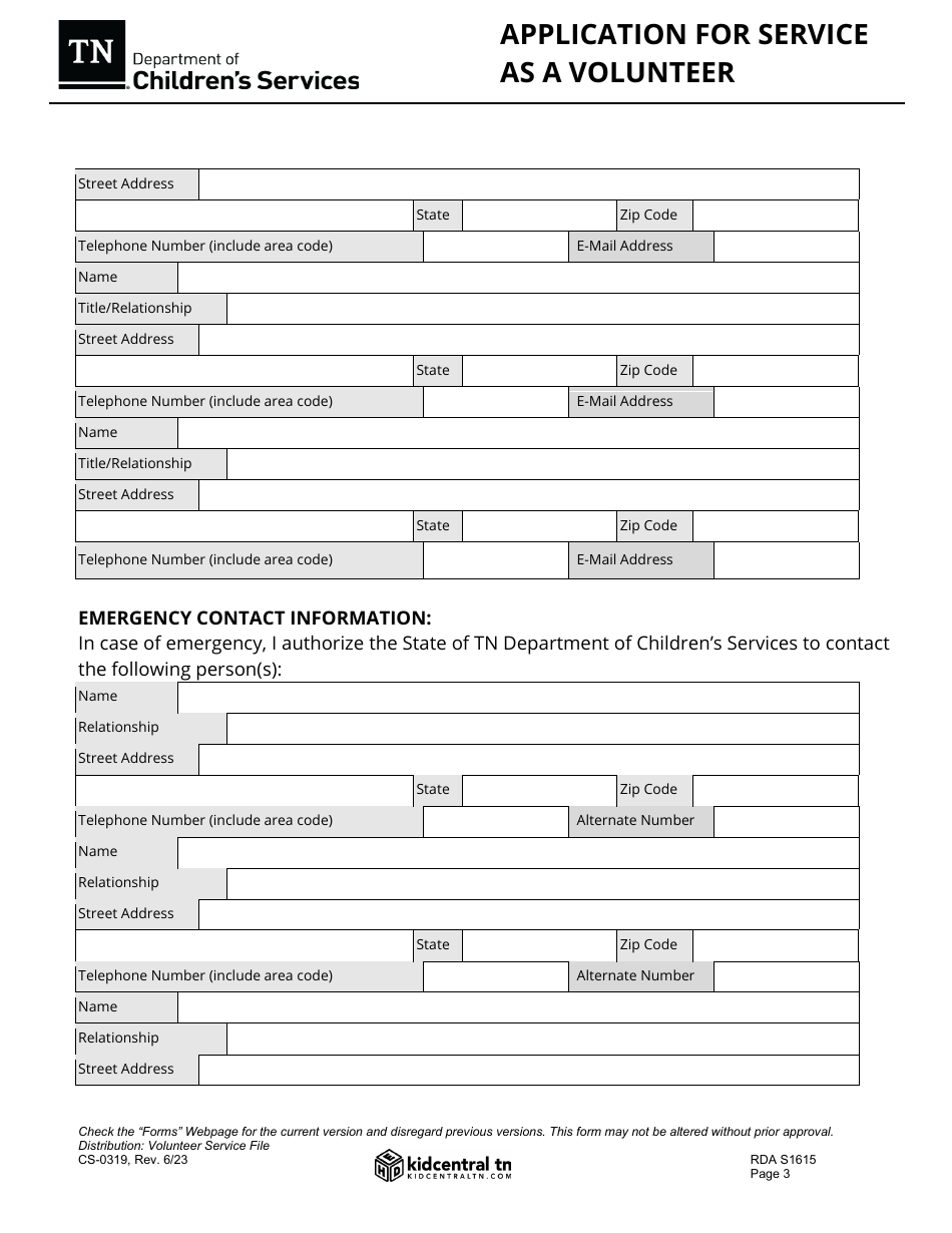Form CS-0319 Application for Service as a Volunteer - Tennessee, Page 3