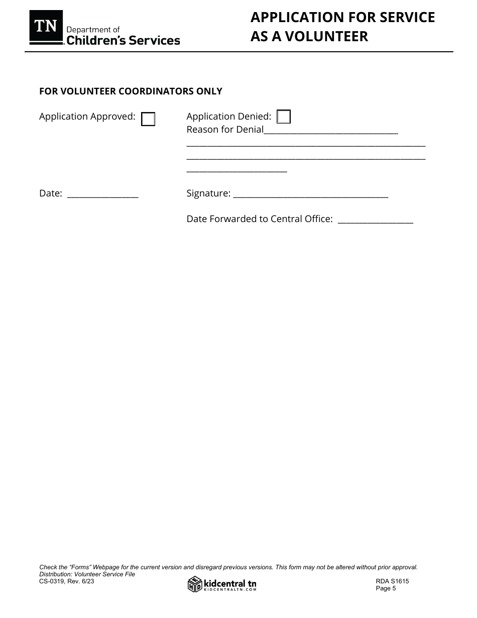 Form CS-0319 Application for Service as a Volunteer - Tennessee, Page 5