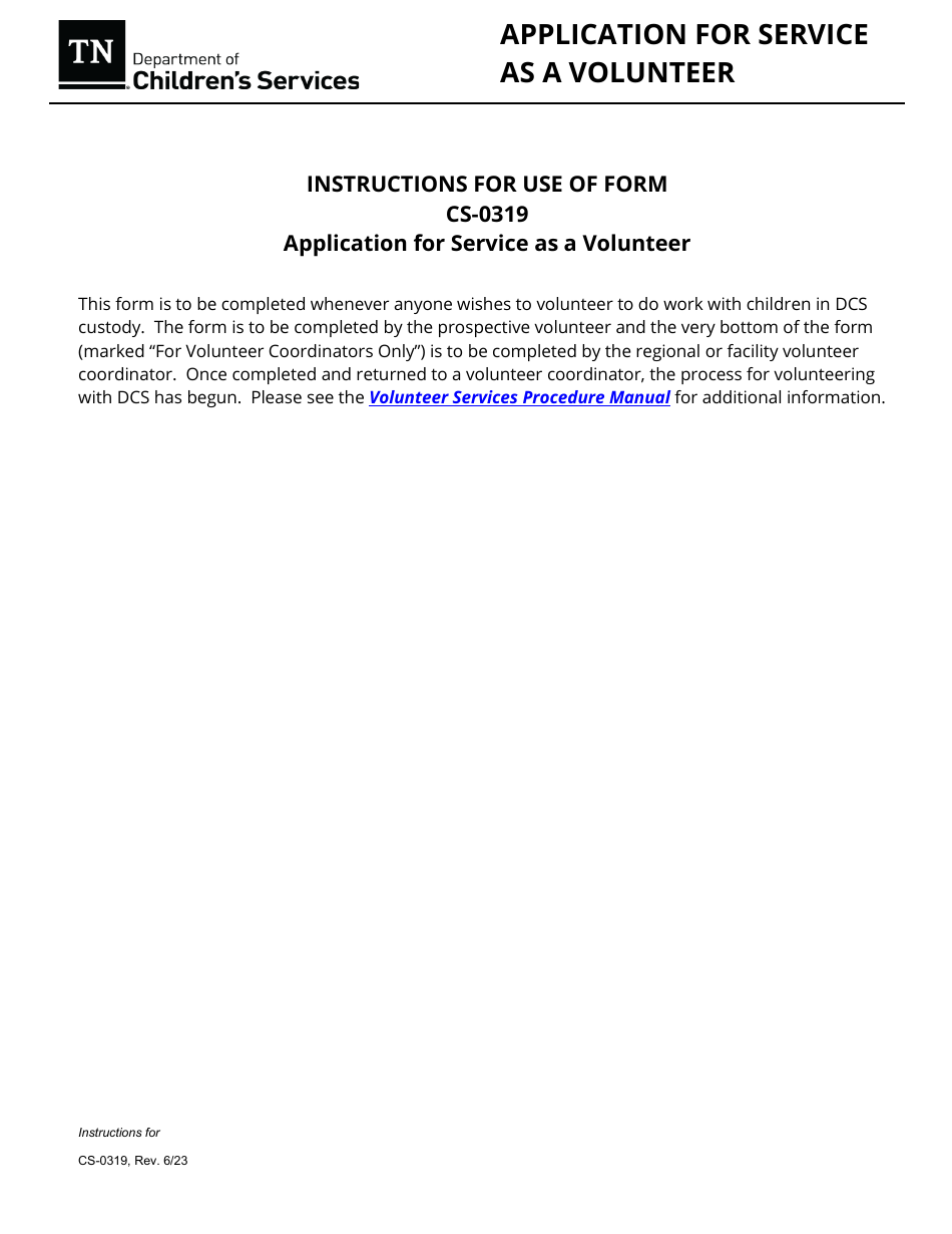 Form CS-0319 Application for Service as a Volunteer - Tennessee, Page 6