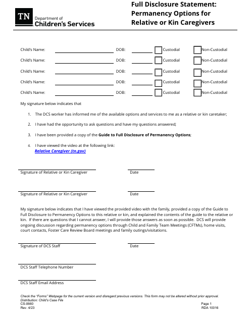 Form CS-0660  Printable Pdf