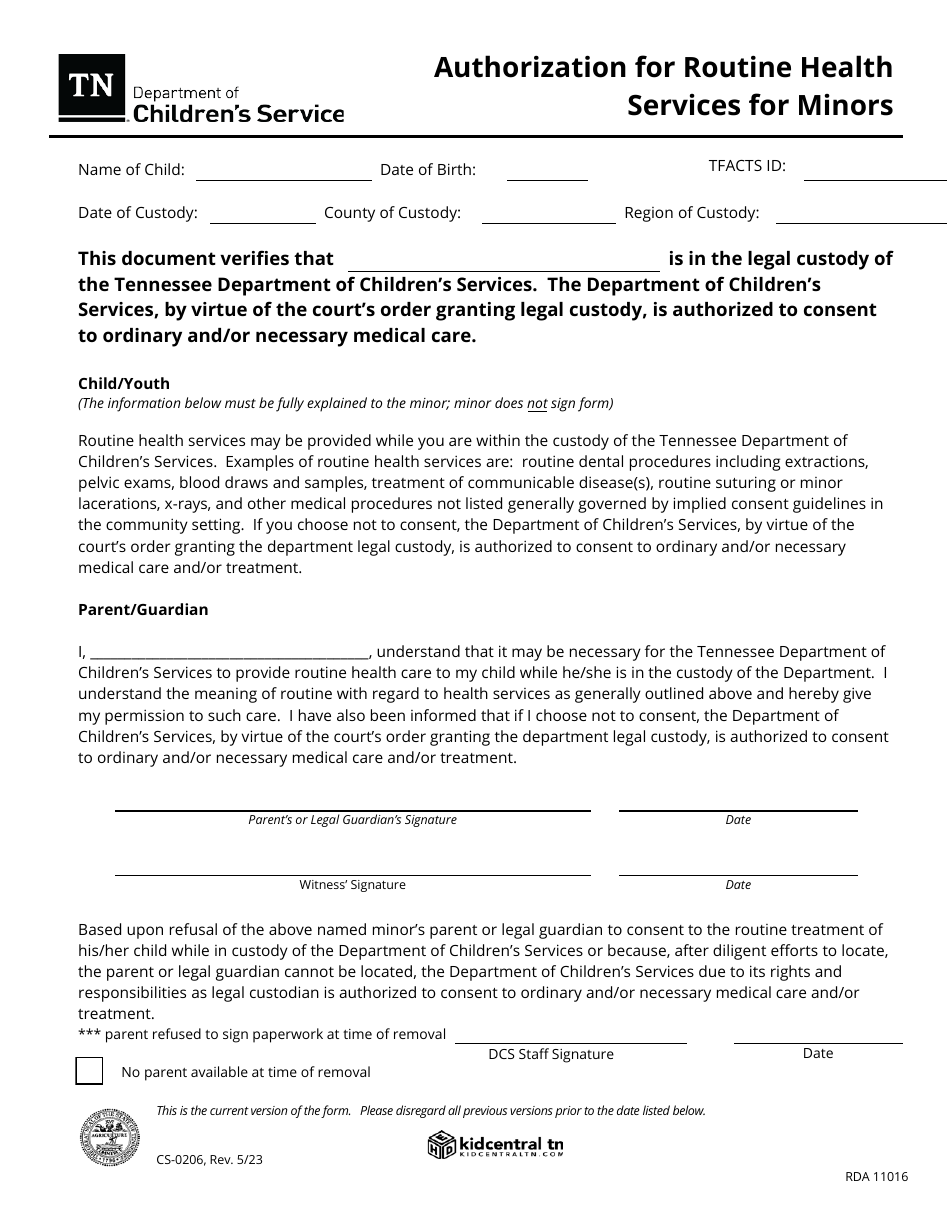 Form CS0206 Download Fillable PDF or Fill Online Authorization for