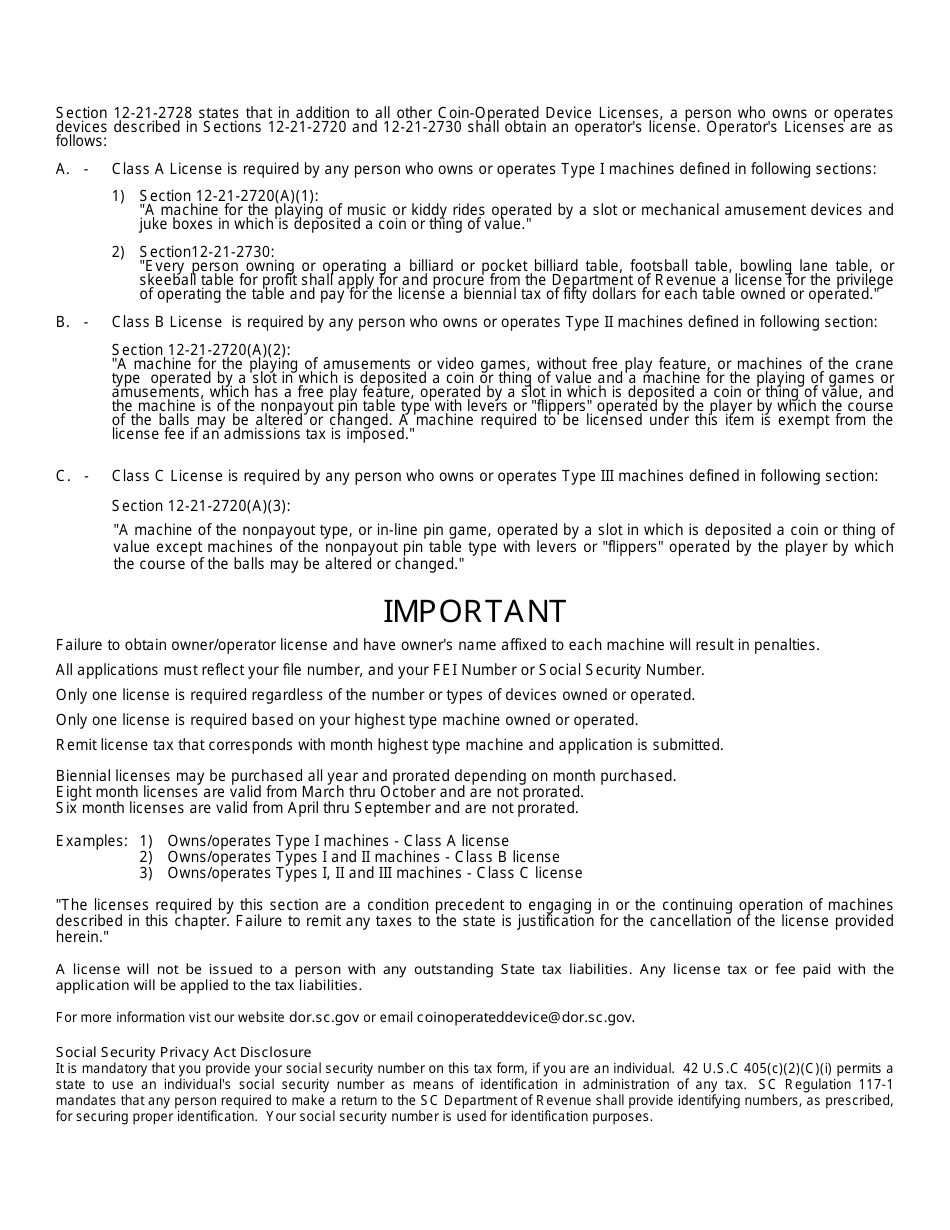 Form L-2052 Owner / Operator License Application - South Carolina, Page 3