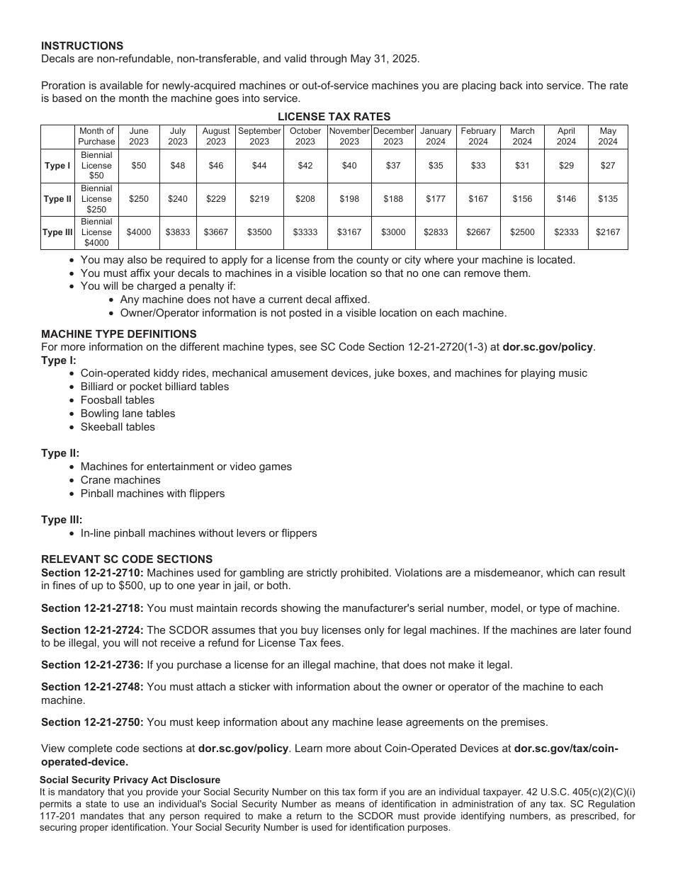Form L-2081 Biennial Coin-Operated Device Application - South Carolina, Page 3
