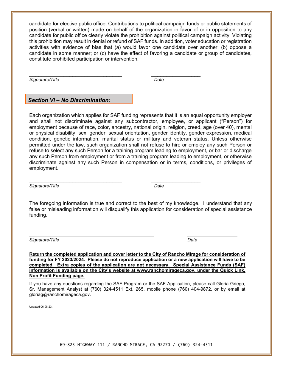 Special Assistance Funding Application - City of Rancho Mirage, California, Page 3