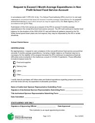 Document preview: Request to Exceed 3 Month Average Expenditures in Non Profit School Food Service Account - Mississippi, 2024