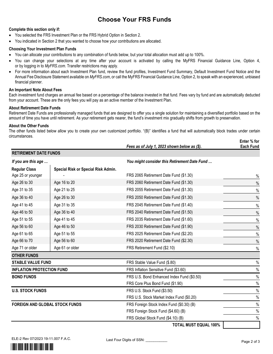 Form ELE-2 Second Election Retirement Plan Enrollment Form - Florida, Page 2