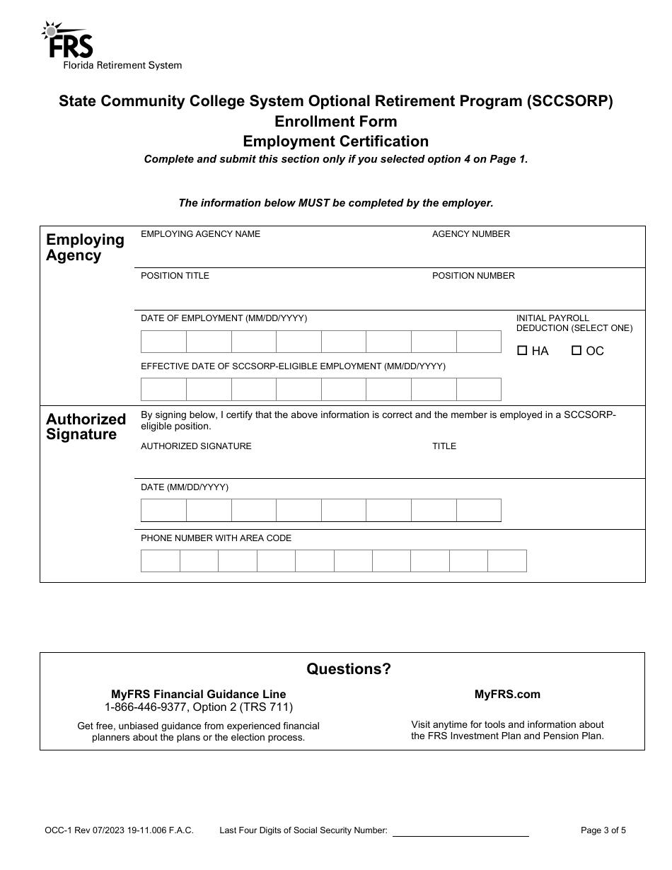 Form OCC-1 Retirement Plan Conversion Form - State Community College System Optional Retirement Program (Sccsorp) - Florida, Page 3