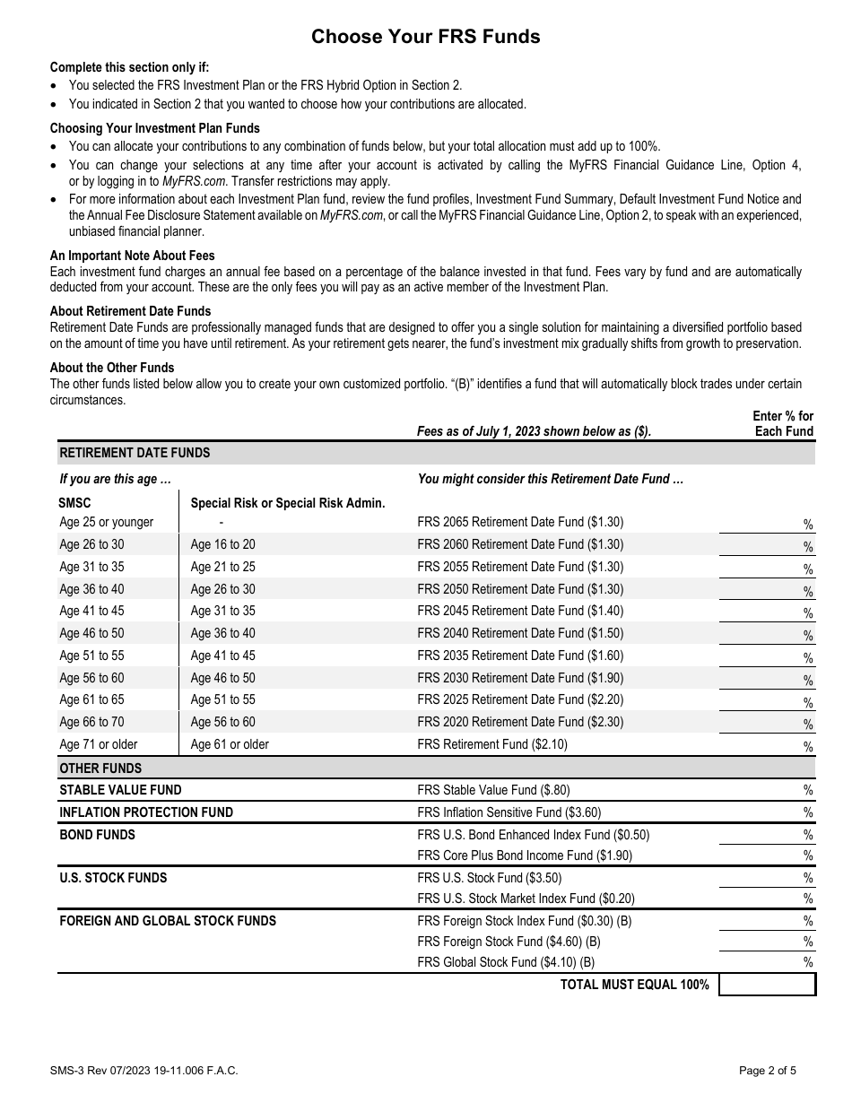 Form SMS-3 Retirement Plan Enrollment Form - Senior Management Service Class - Florida, Page 2