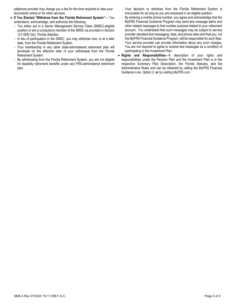 Form SMS-3 Retirement Plan Enrollment Form - Senior Management Service Class - Florida, Page 5
