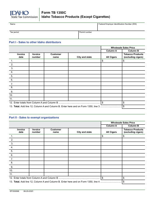 Form TB1350C (EFO00098)  Printable Pdf