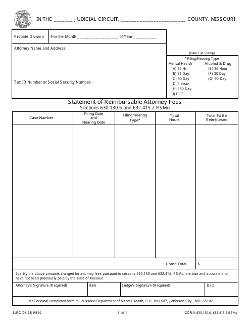 Form PR10 Statement of Reimbursable Attorney Fees - Missouri