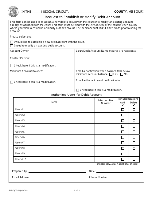 Form GN205 Request to Establish or Modify Debit Account - Missouri