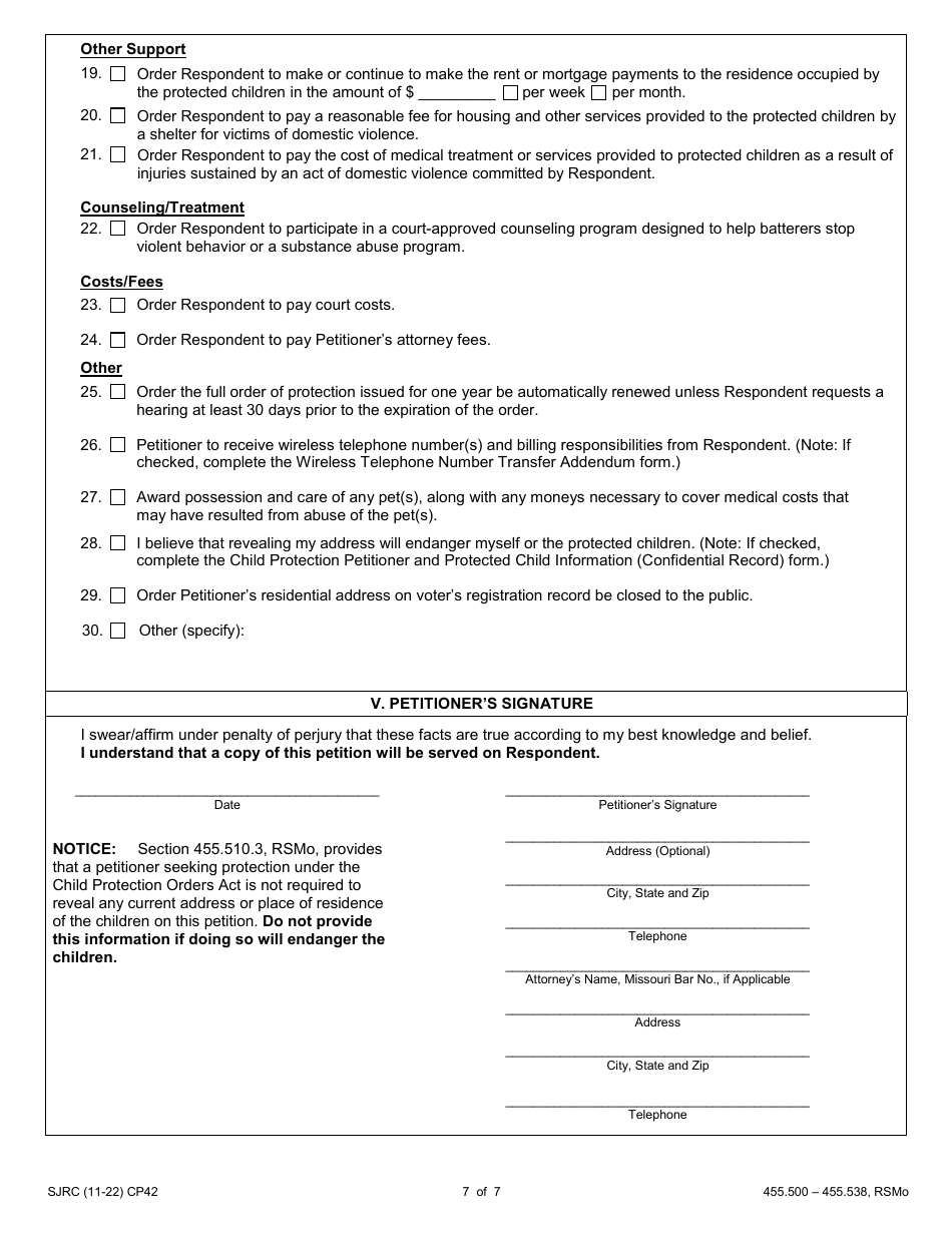 Form CP42 Download Fillable PDF or Fill Online Petition for Order of ...